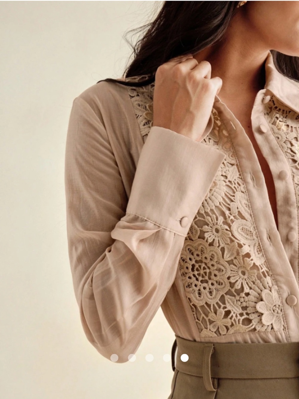 ANEWSTA Crochet Lace-Panel Button Down Shirt - Blush Pink. 6. NWT. - Picture 7 of 11
